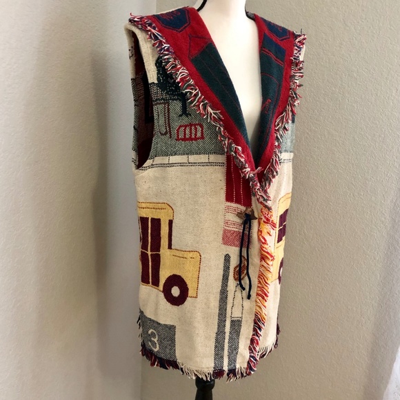 Vintage Jackets & Blazers - Large Vintage Teacher Tapestry School Bus Vest